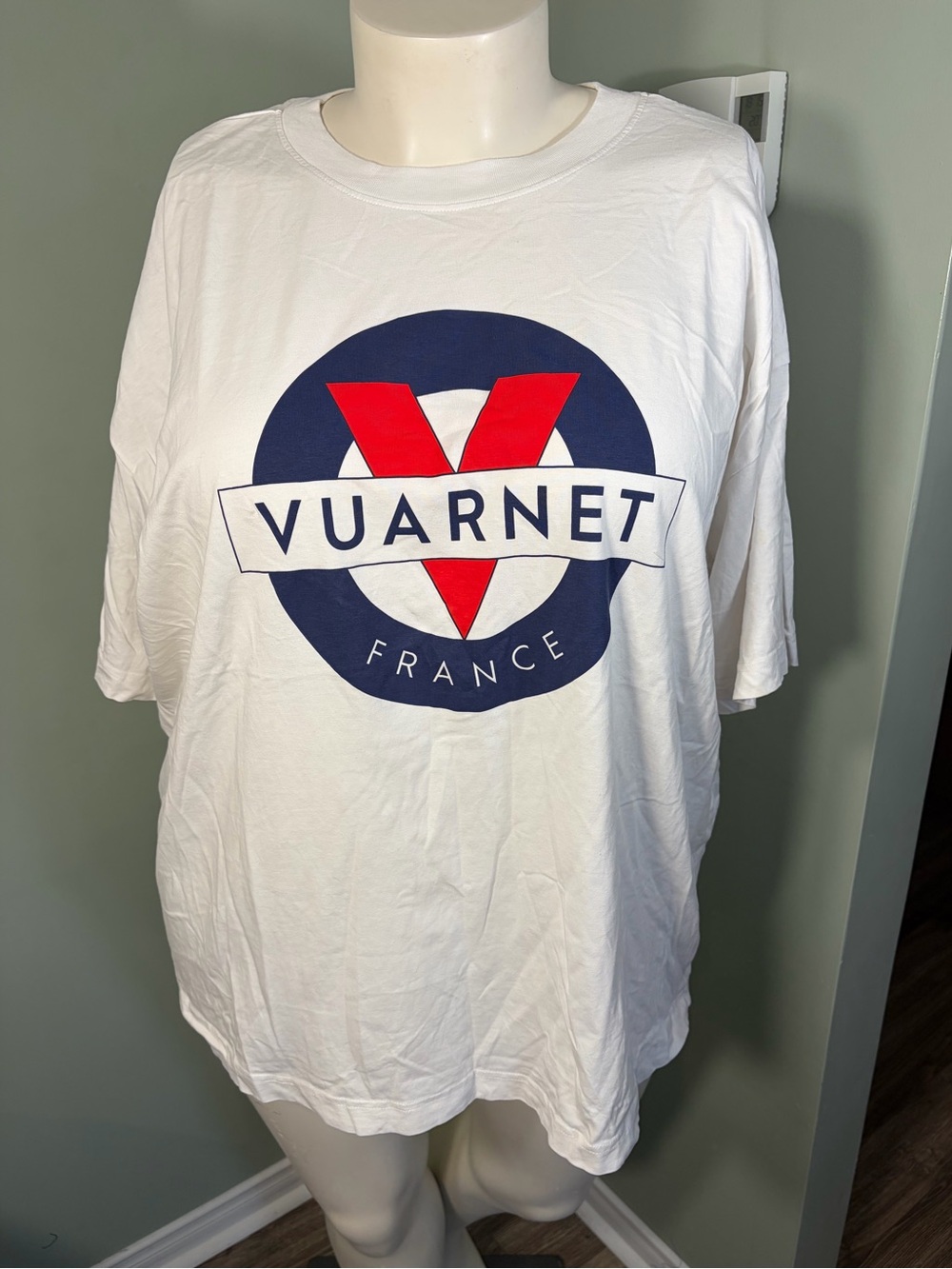 11. Vuarnet France woman’s Logo Tee in White with Navy & Red Graphic